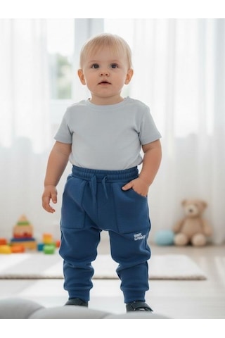 Zekids Erkek Çocuk Cepli Jogger Eşofman Alt-16386 Mavi