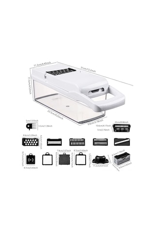 Symbee Ev Mutfak Çok Amaçlı Kesici Seti: Soğan, Meyve, Sebze Dilimleme, Küp Döme, Rendeleme - Siyah Beyaz 15 Parça Diğer