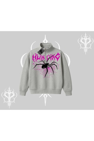 Startmore Beyaz Yarım Fermuarlı Sweatshirt Autumn Spider Gri