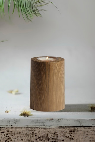 3 Lü Ahşap Kaplama Yüzey Mumluk Dekoratif Tealight Set Mum Abs P