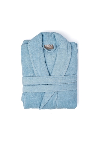 Soley Minerva Extra Yumuşak %100 Pamuk Kadın / Erkek Unisex Bornoz Mavi