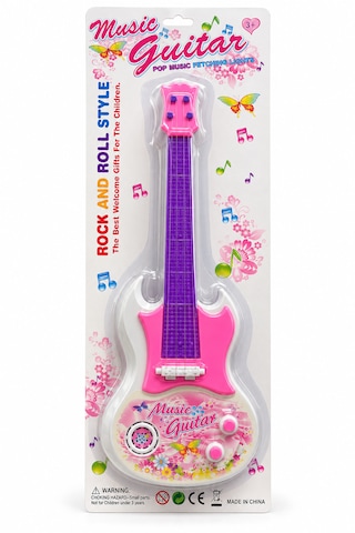 Işıklı Müzikli Oyuncak Gitar 40 Cm Pembe Mor Çocuk Gitarı