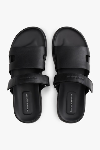 Tommy Hilfiger Erkek Ayarlanabilir Premium Siyah Deri Sandalet-13409 Siyah