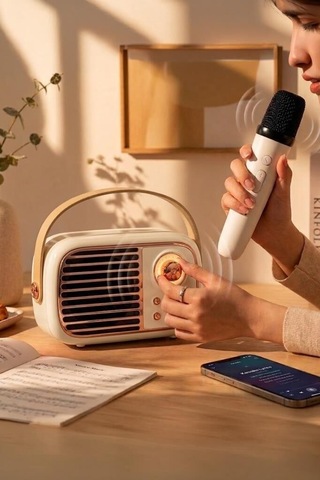 Premium Radyo Dinle Eğlenceli Ofis Bluetooh Hoparlör Bts-1956 Bej