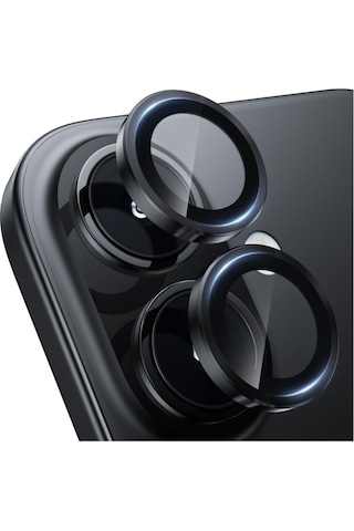 İphone 16 Uyumlu Metal Çerçeveli Temperli Kamera Lens Koruyucu