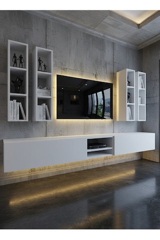 Resital Ledli Duvara Monte Tv Sehpası - Beyaz - W6004-1 Beyaz