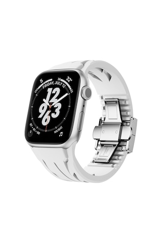 Apple Uyumlu Watch 10 46mm Krd-127 Metal Tokalı Uzunluk Ayarlı Silikon Kordon