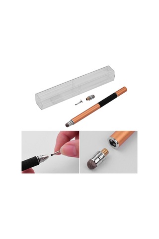 Aubyhe Wk120b Metal Kalem - Çift Uçlu Dokunmatik Stylus Kumaş+disk Altın Renk Şık Kutu Set