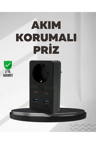 Tip Akım Koruma Prizi 10a 2500w Usb Type C Destekli 1