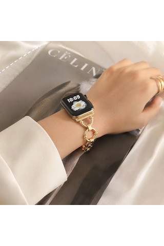 Apple Watch Uyumlu Metal Bileklik Saat Kordonu - Gold Paslanmaz Çelik Ayarlanabilir Kayış