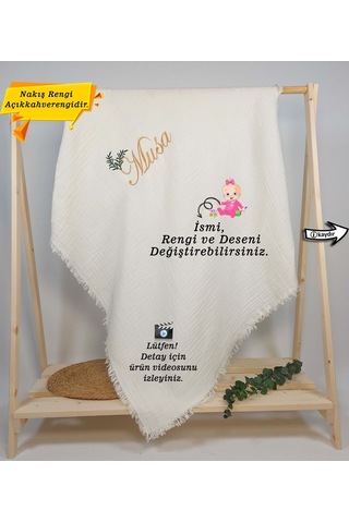 Gros Shop 4 Katlı Müslin %100 Pamuk Çok Amaçlı Bebek Battaniyesi-kişiye Özg Diğer Çok Renkli