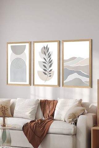 3 Parça Ahşap Çerçeve Görünümlü Mdf Poster Tablo Seti - Set 65 - Mdf3dsohoset65