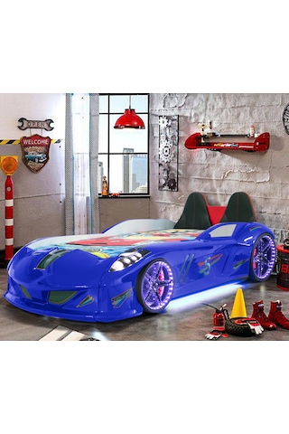 Setaymobilya Arabalı Yatak , Jaguar Koltuklu Full Ledli Arabalı Yatak , Mavi