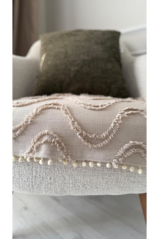 Diletto Oturma Yerini Kapatan Dalgalı Ponponlu Koltuk Örtüsü Berjer Örtüsü 70x95 Cm Vizon Vizon