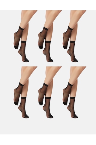 Alya Underwear Kadın Parlak Soket Çorap, 15 Den, Fit - 6'lı Paket Siyah 6'lı