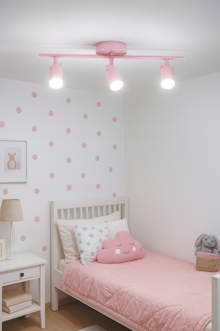 Koal Avize Spoti 3'lü Pembe Renk Beyaz Işık Modern Tasarım Salon - Mutfak - Banyo Spot Ledli Sıralı Avize Pembe