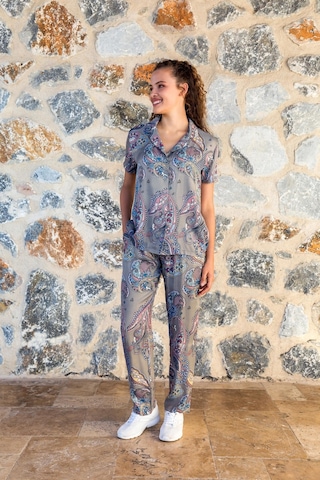 Kadın Kısa Kol Önden Düğmeli Gri Pijama Takım C3t0n04y42 001