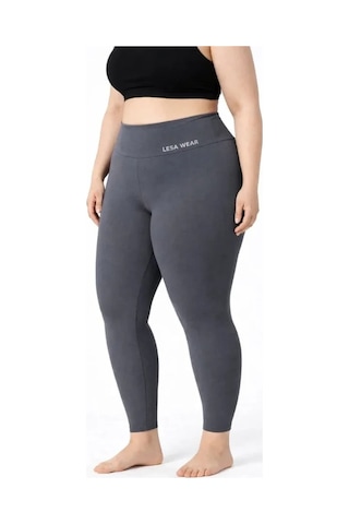 Defymoda Yüksek Bel Toparlayıcı Likralı Dalgıç Spor Tayt Esnek Battal Büyük Beden - Füme Füme
