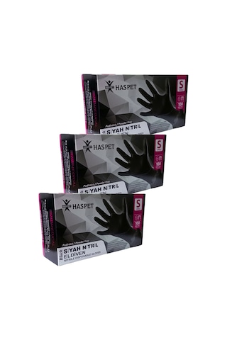 Siyah Nitril Pudrasız Eldiven S Beden Üçlü Paket 300 Adet