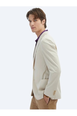 Kip Bej Desenli Modern Fit Ceket Bej