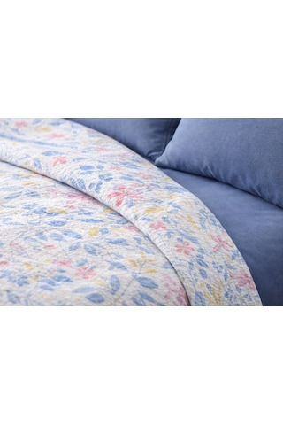 Faralya Life Baskılı Çift Kişilik Pike Takımı 200x220 Cm Pike 240x260 Çarşaf 2 Adet 50x70 Yastık Kılıfı %100 Pamuk Yumuşak Dokulu Yatak Örtüsü Seti Mavi