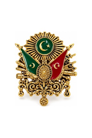 Osmanlı Arması Temalı 4 Cm Metal Broş Tarihi Motifli Şık Yaka Aksesuarı Açık Gri