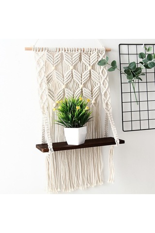 Suntek Makrome El Yapımı Boho Püskül Goblen Duvar Kahverengi