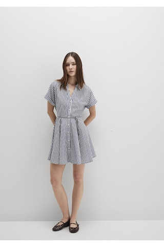 Mavi - Çizgili Beli Bağcıklı Mini Elbise 1310763-91086 Lacivert