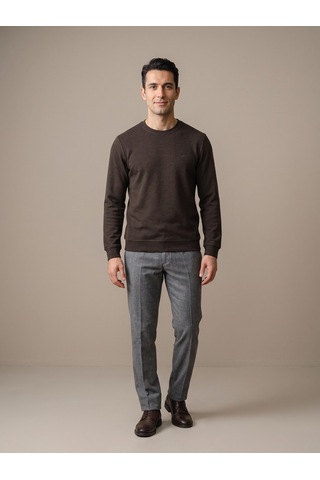 Maccali Erkek Kahve Selanik Bisiklet Yaka Sweatshirt