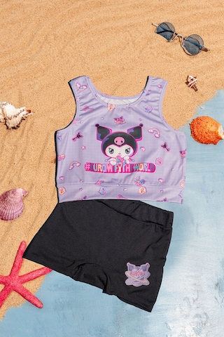 Beniizle Desenli Kız Çocuk Bikini Takım Lila