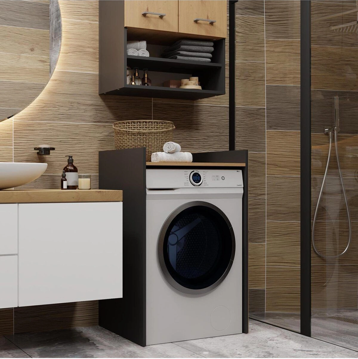 Ulya Banyo Dolabı-çok Amaçlı-çamaşır Makinesi Dolabı-alt Dolap Antrasit