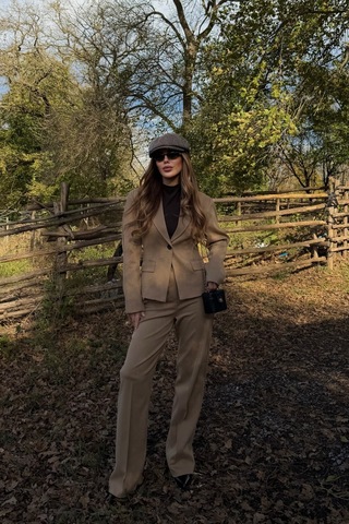 Camel Tek Düğmeli Ceket Pantolon Takım - 9480 Camel