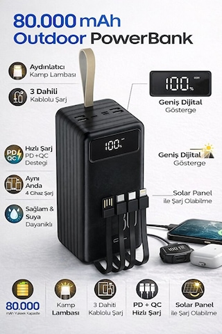 80000 Mah Ultra Yüksek Kapasiteli Taşınabilir Batarya Avcı Kampçı Güç Ünitesi Profesyonel Powerbank Siyah