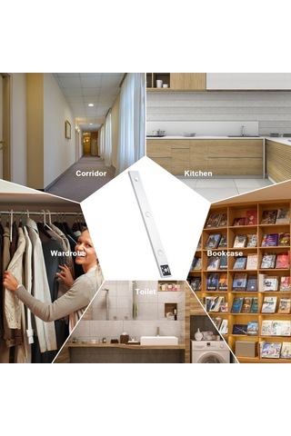 Fortunelane 40cm Gümüş Vücut Algılama Lambası - 3 Renk, 3 Parlaklık, Sürekli/algılama Modu, 900mah Pil, Mıknatıslı Montaj, Dolap Gümüş