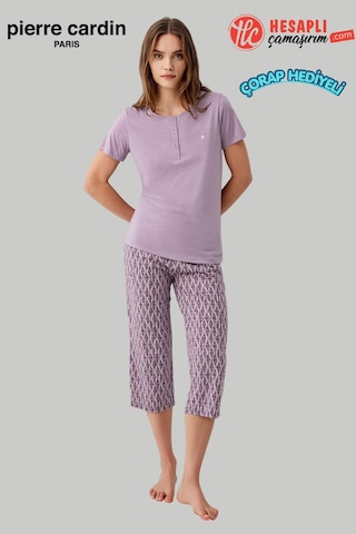 Pierre Cardin Paris Premium Kadınbüyük Beden Modal Pamuklu Rahat Kalıp Kısa Kollu Kapri Pijama Takım Lila