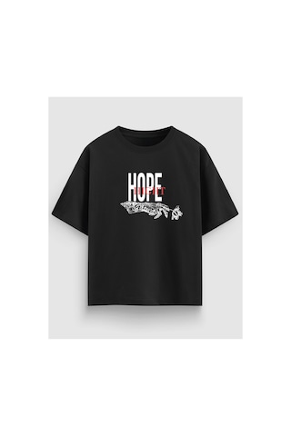 Yolo Street Oversize Hope High Şövalye Gül Baskılı Unisex Tişört %100 Pamuk Streetwear Siyah1