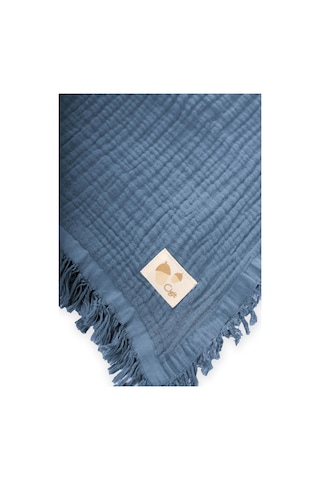Cigit Dört Kat Püsküllü Battaniye 80x120 Cm İndigo Mavi Indigo
