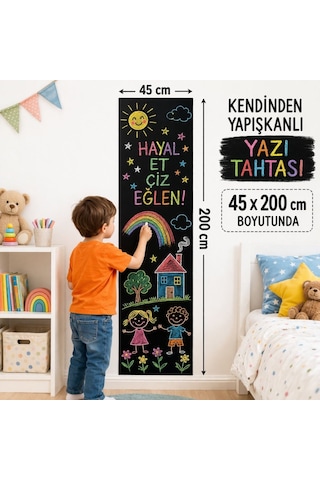 Dyrıs Kendinden Yapışkanlı Yazı Tahtası 45x200 Cm Silinebilir Kara Tahta Duvar Stickerı Siyah