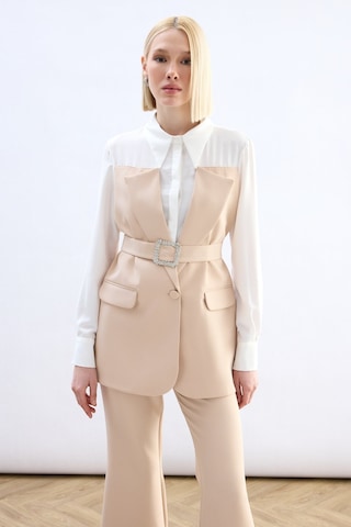 Sateen Ceket Görünümlü Gömlek - Bej-136791 bej
