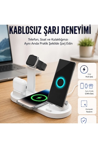 Masaüstü Düzenleyici 4 Ü 1 Arada Kablosuz Şarj Aksesuarı Yeni Nesil