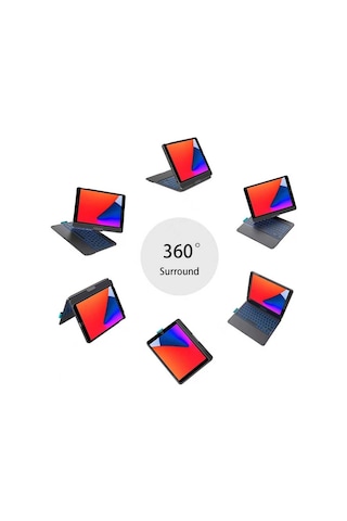 Apple Uyumlu iPad 5. Nesil 6. Nesil Air 1/2 Pro 9.7" Kılıf Kablosuz Dönebilen Klavye (Air 5/4 Değildir)