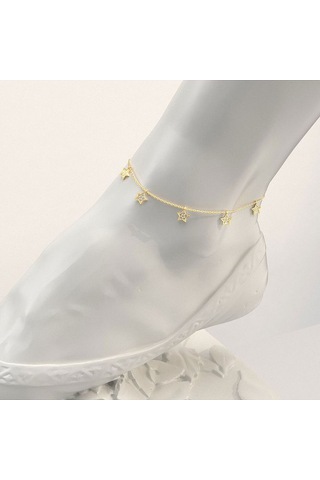 İndigo Takı Küçük Yıldız Altın Kaplama Gümüş Halhal Çok Renkli