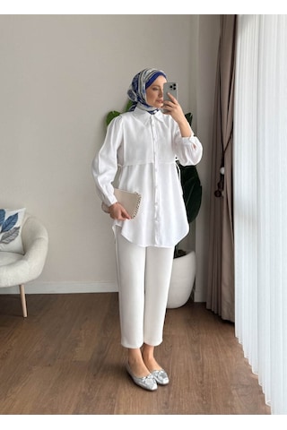 Moonsc Kadın Tesettür Gömlek Regular Fit Violet Beyaz