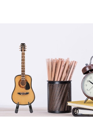 Kangvka Ahşap Mini Gitar Modeli, Canlı Görünüm, Dekoratif Masa Süsü, Hediyelik Kutulu 10cm