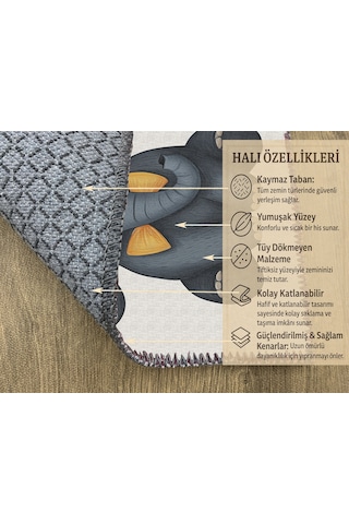 Turkıshrug Kıngdom Kaymaz Tabanlı Fil Motifli Çocuk Halısı, Eğlenceli Oyun Odası Halısı Çok Renkli