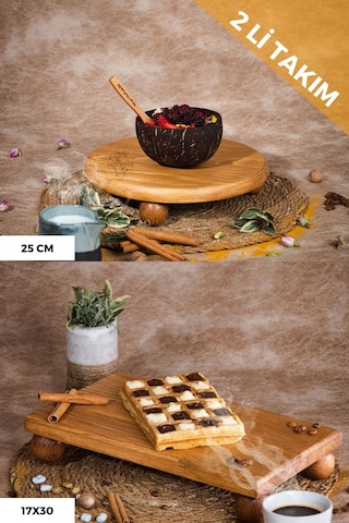 Justwood 2'li Risus Top Ayaklı 25 CM ve 17x30 CM Ahşap Dikdörtgen