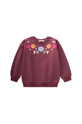 Cigit Çiçek Nakışlı Sweatshirt 2-7 Yaş Mürdüm Mürdüm