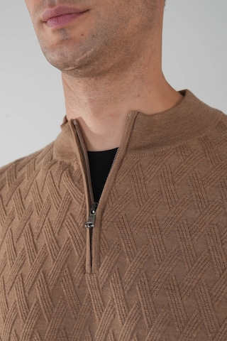 Bisse Camel Yün Yarım Balıkçı Yaka Fermuar Detaylı Jakarlı Triko Tr23k23208 D70