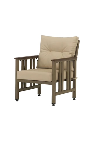 Çamlıca Alüminyum Tekli Koltuk -Ahşap Desenli Minderli - Bahçe Balkon Koltuğu Siyah