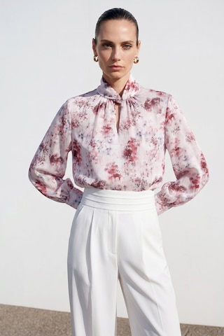 Sateen Çiçek Desenli Bluz - Mürdüm-137403